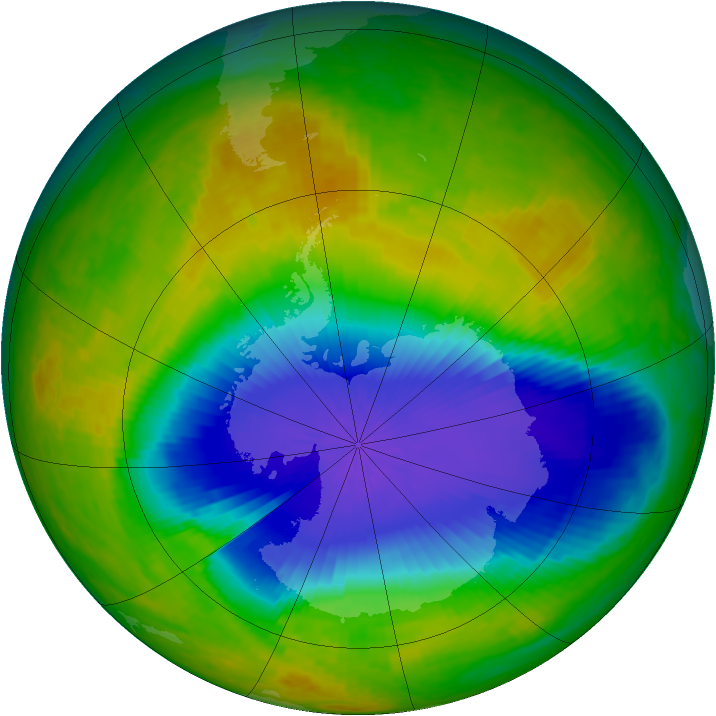Antarctic ozone map for 30 October 2003
